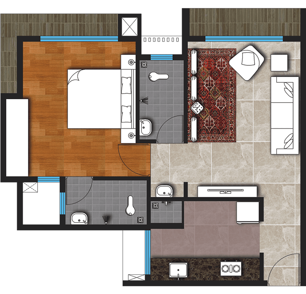One Bedroom Hall & Kitchen (Type - B)