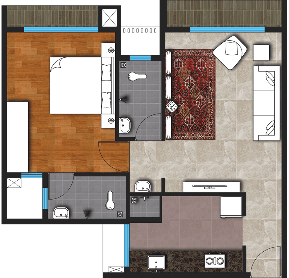One Bedroom Hall & Kitchen (Type - C)