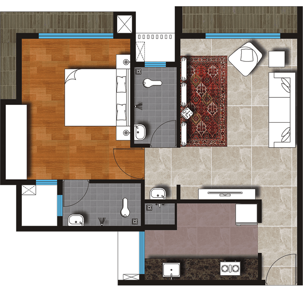 One Bedroom Hall & Kitchen (Type - D)
